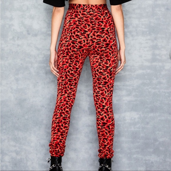 EUC Mistress Rocks Red Leopard Bandage Leggings - Picture 2 of 7